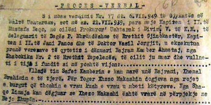 Procesverbali i ekzekutimit të Bajram Ahmetajt